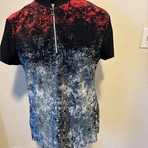 Red and Black Graphic Zip-Up Shirt